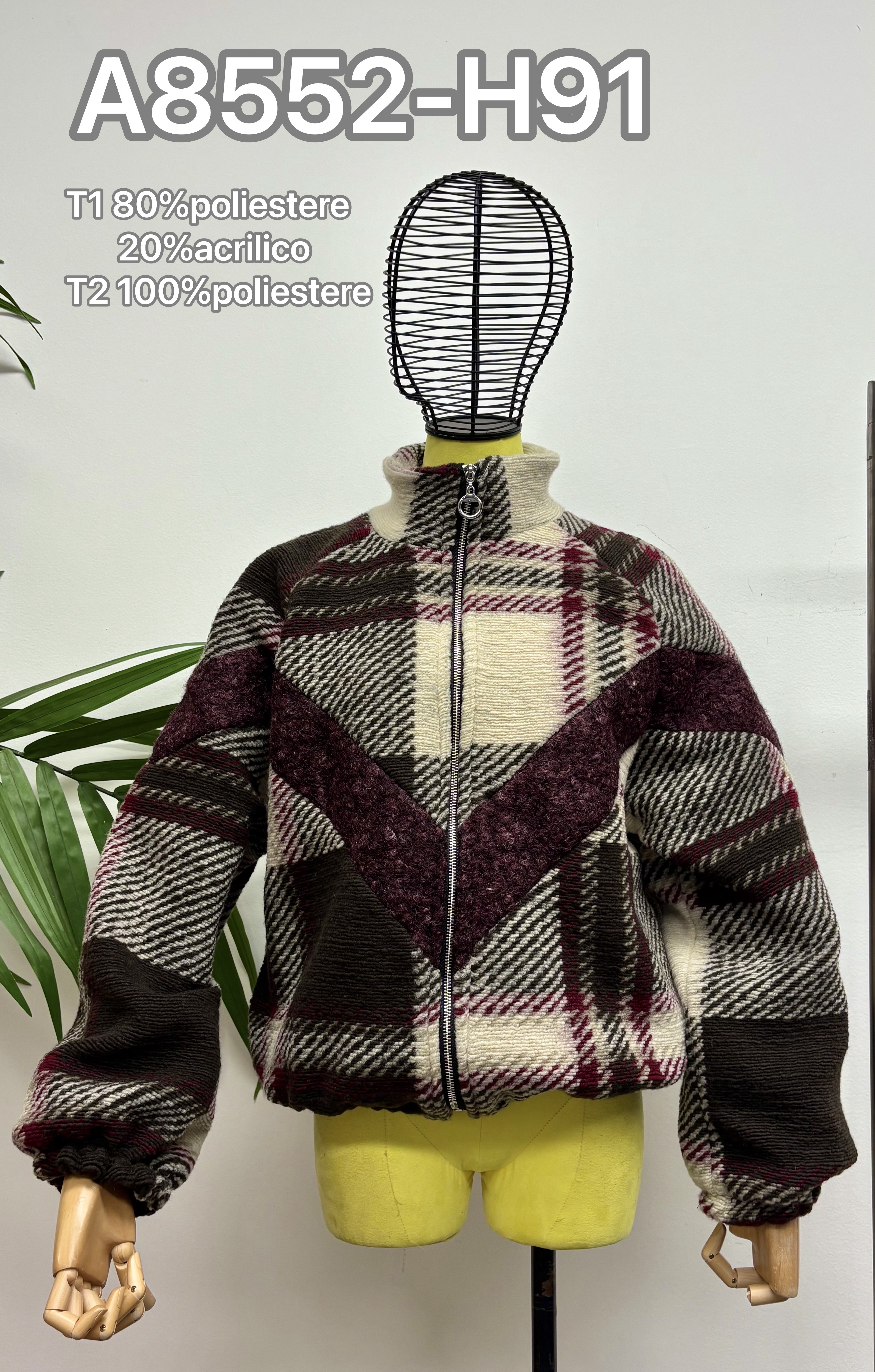 Short Checked Jacket with Stand Collar