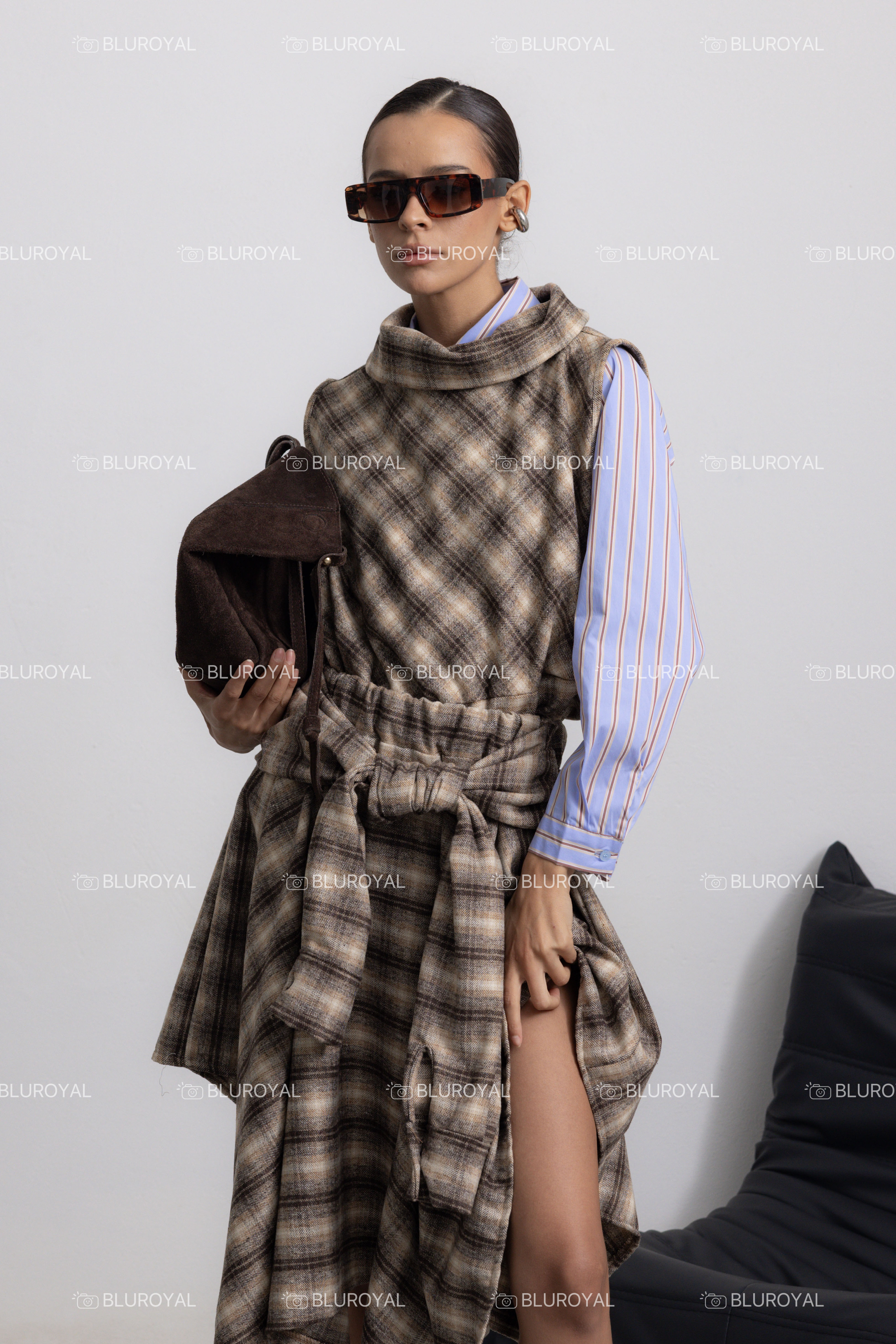 Checked Vest with Waist Tie