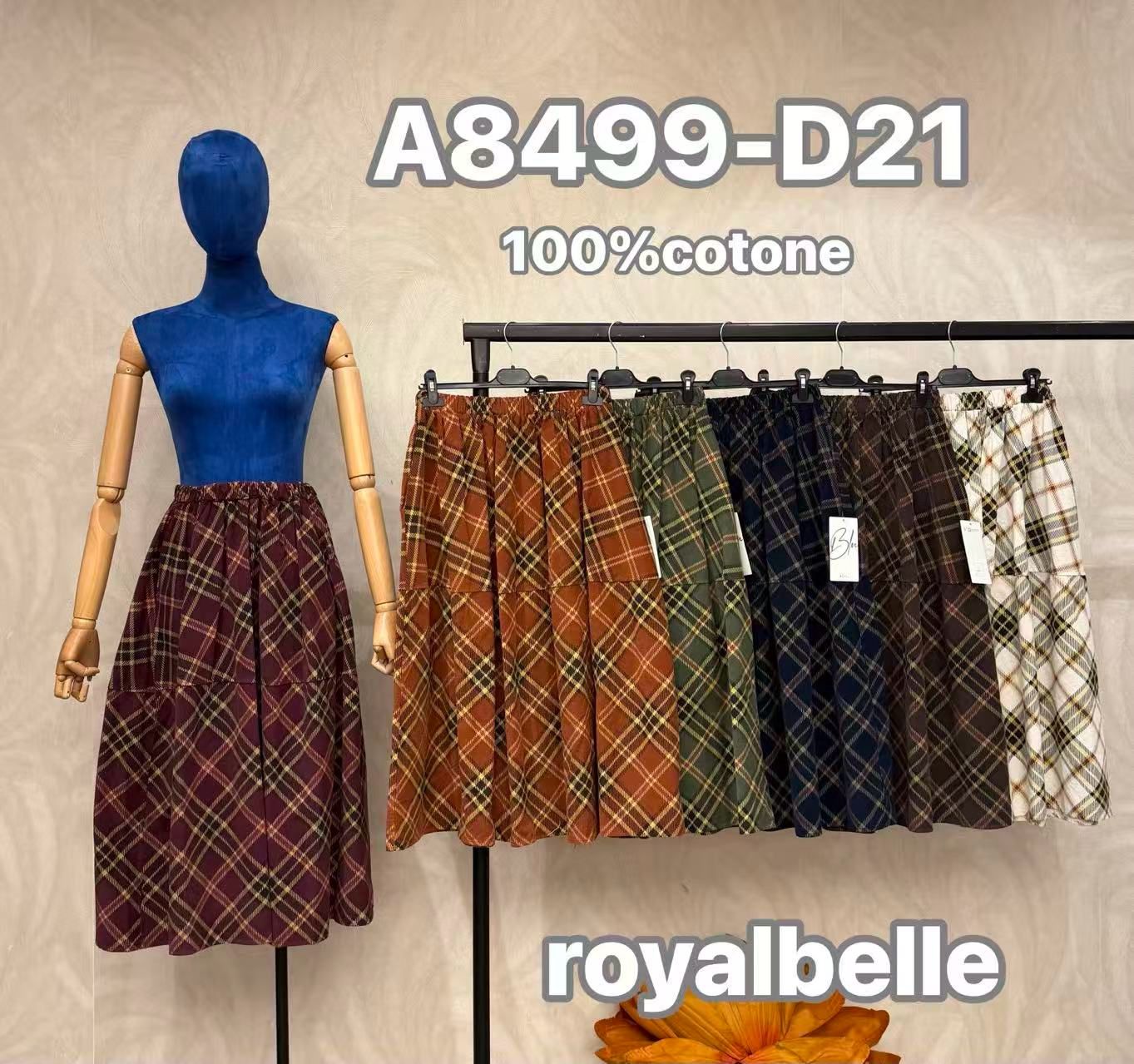 Midi Flared Skirt in Check