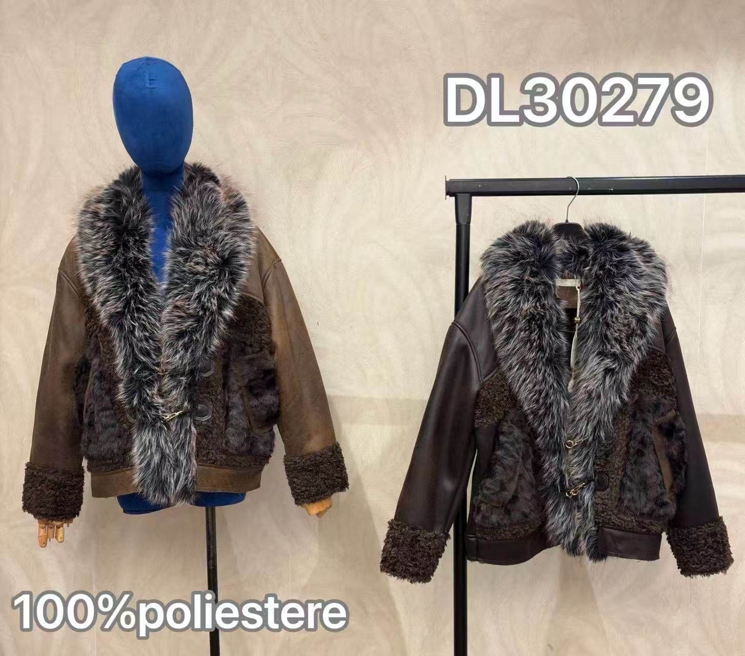 Faux Leather Jacket with Fur Collar