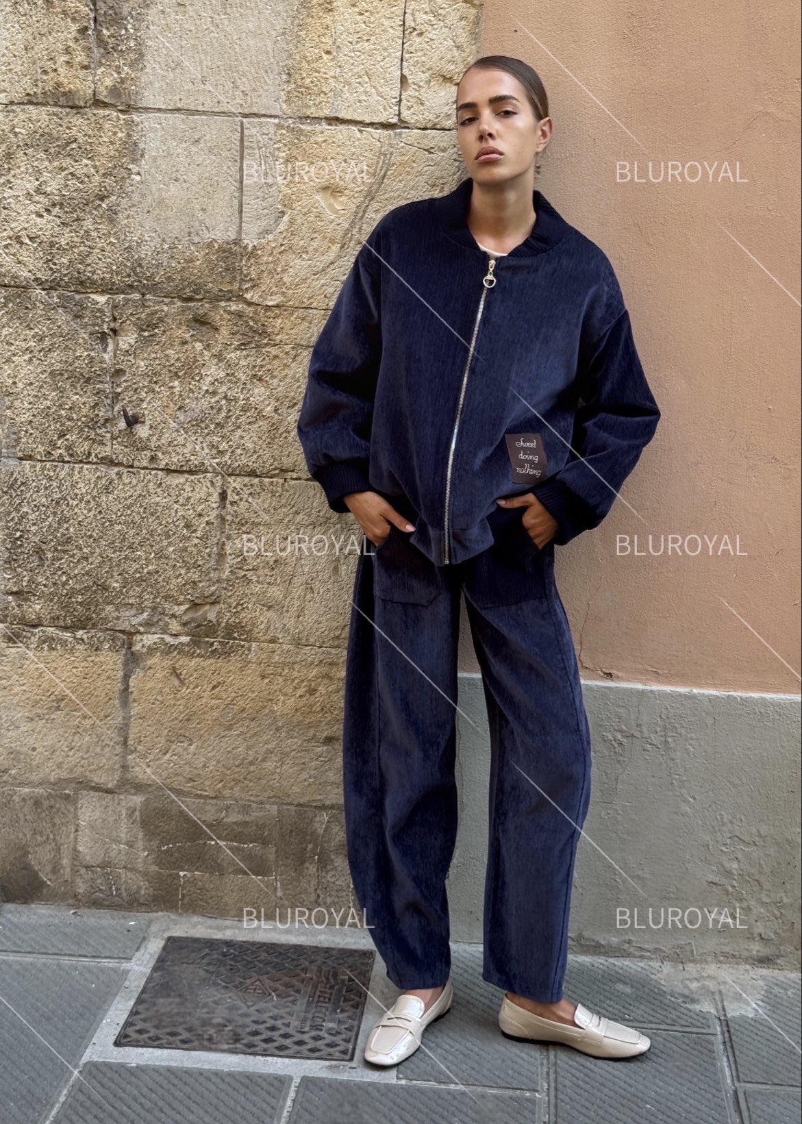 Oversize Denim Jacket with Stand Collar