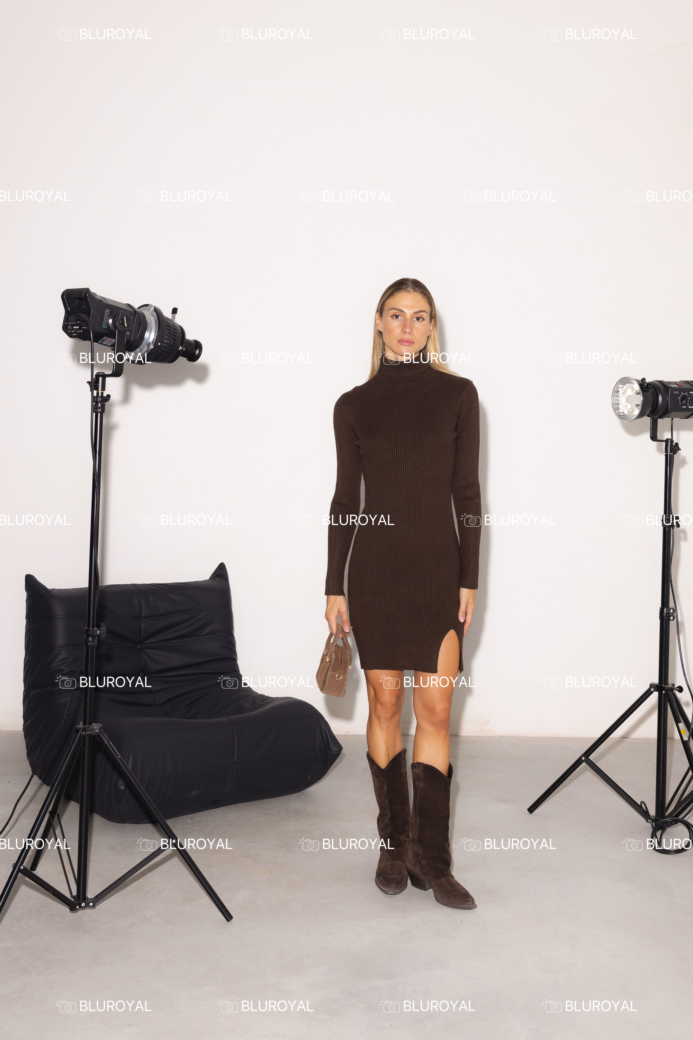 Ribbed Knit Mini Dress with Turtleneck