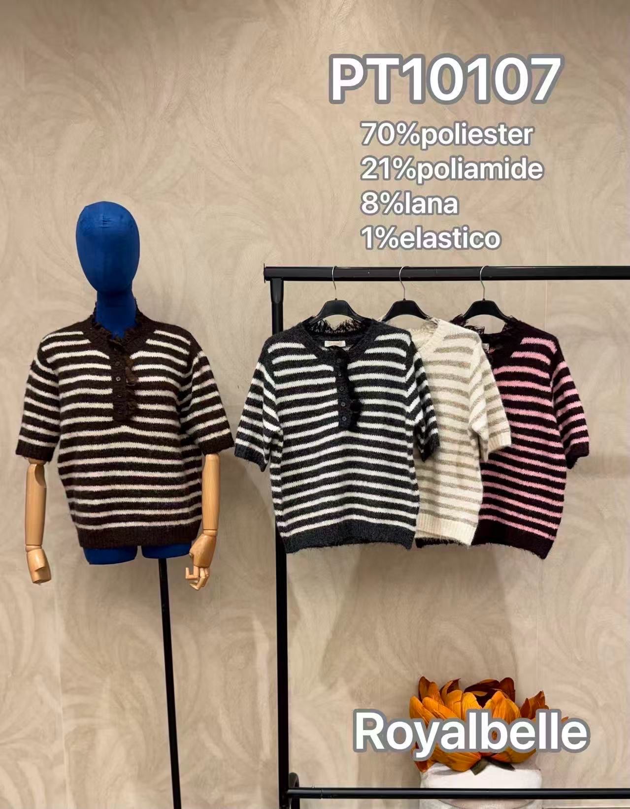 Striped Knit Short-Sleeve Sweater