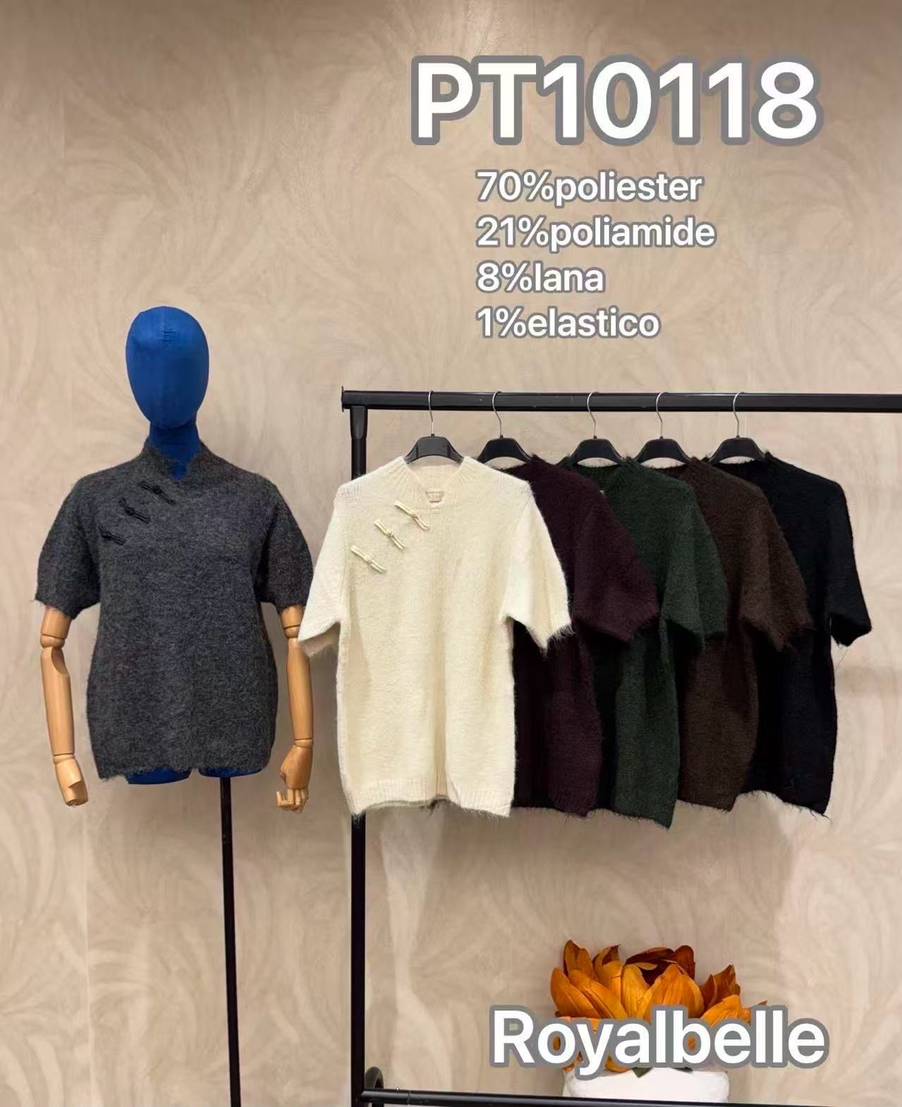 Half-Turtleneck Sweater with Decorative Hooks