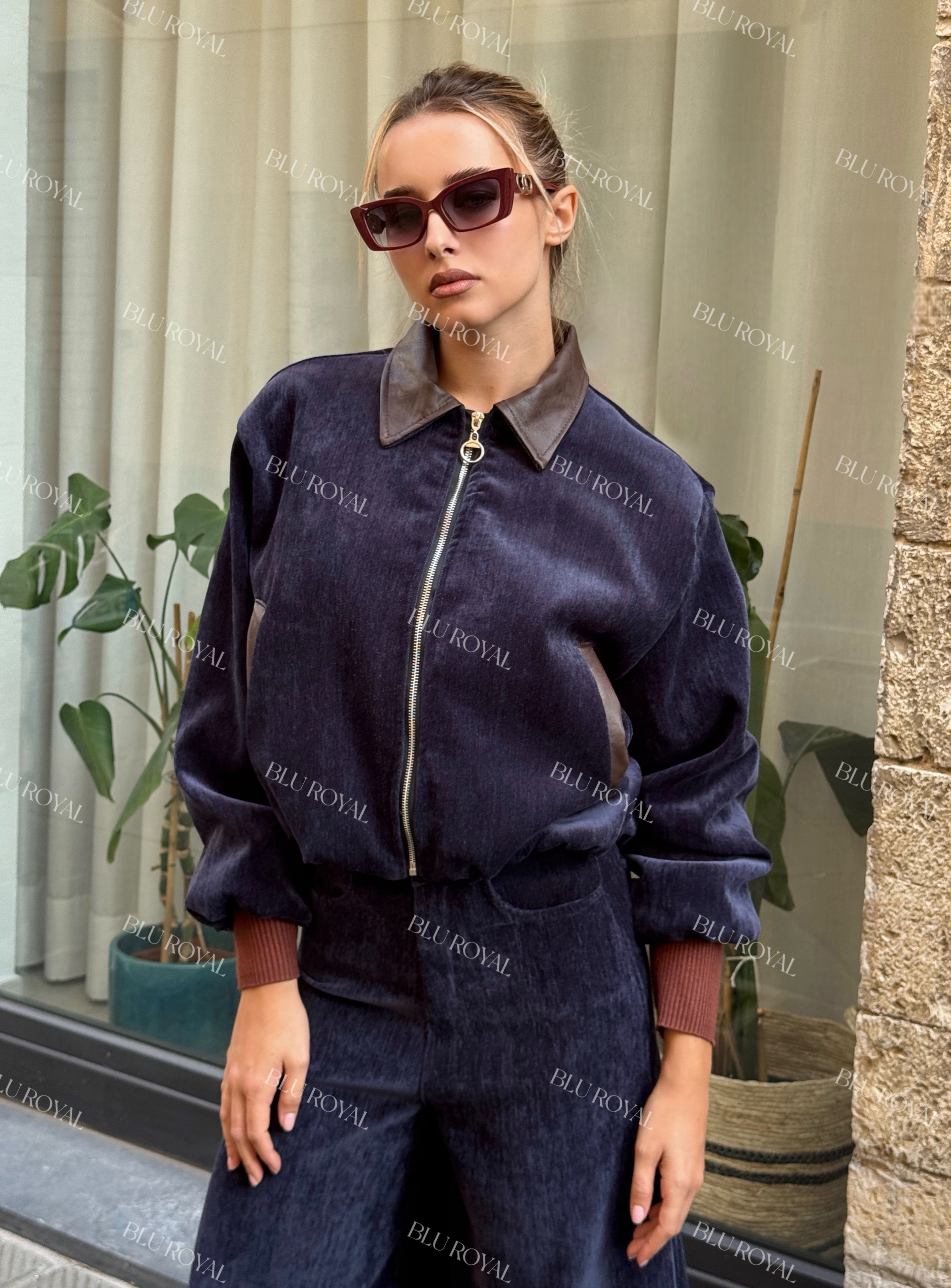 Oversized Bomber Jacket with Collar