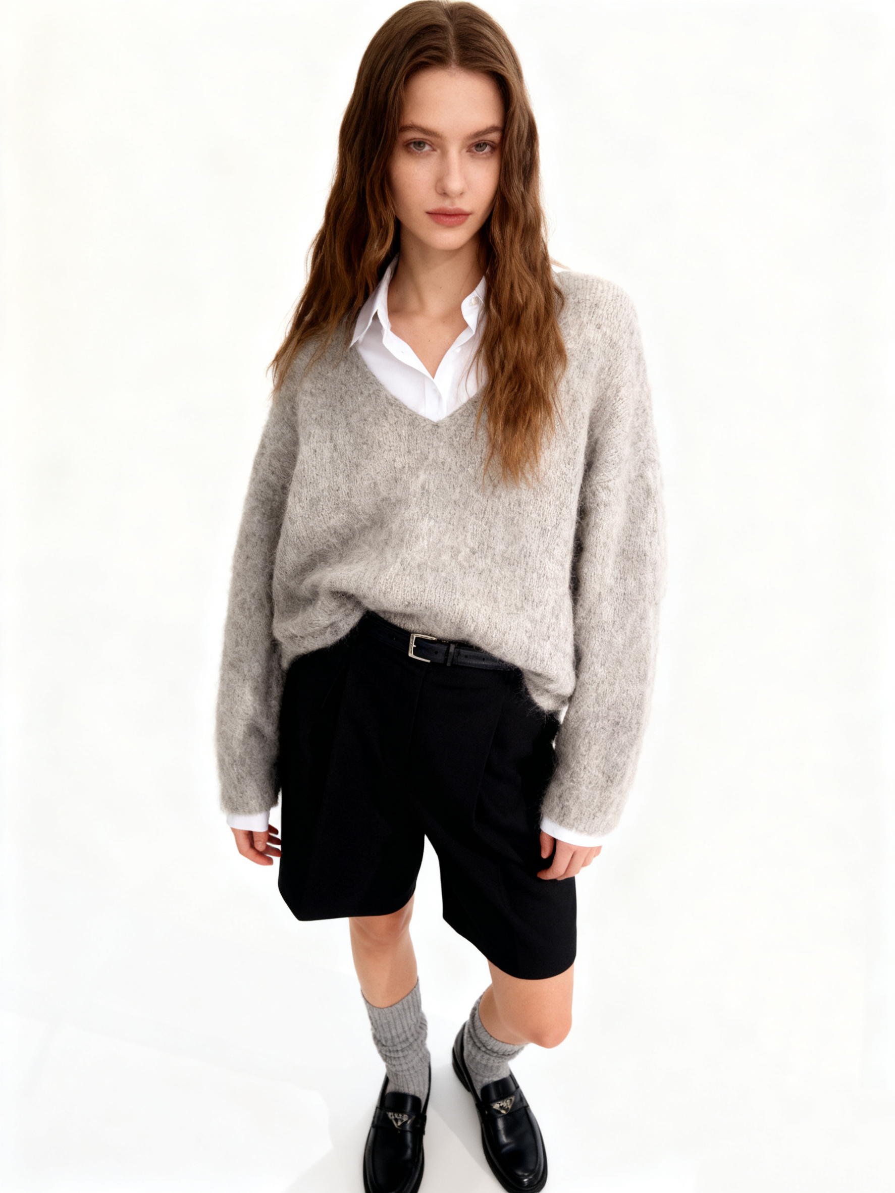 Relaxed V‑Neck Sweater, Hip Length