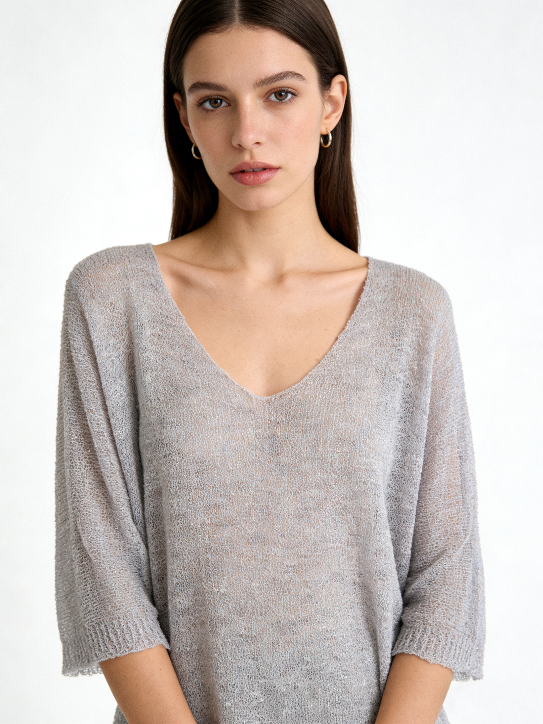 Relaxed V‑Neck Sweater, Hip Length