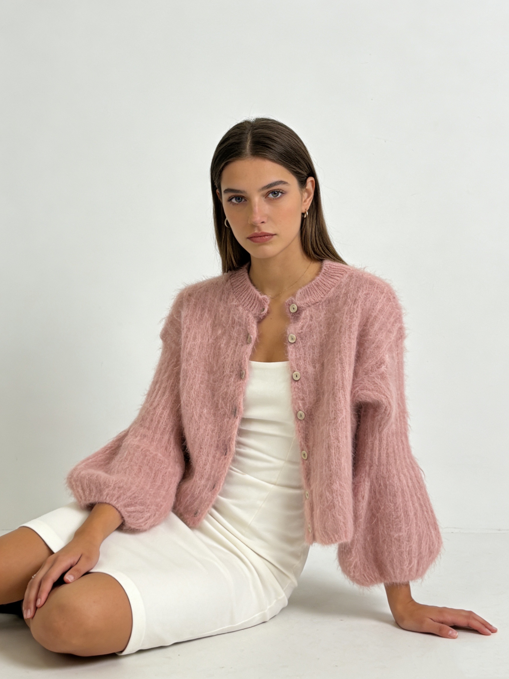 Fluffy Puff-Sleeve Cardigan