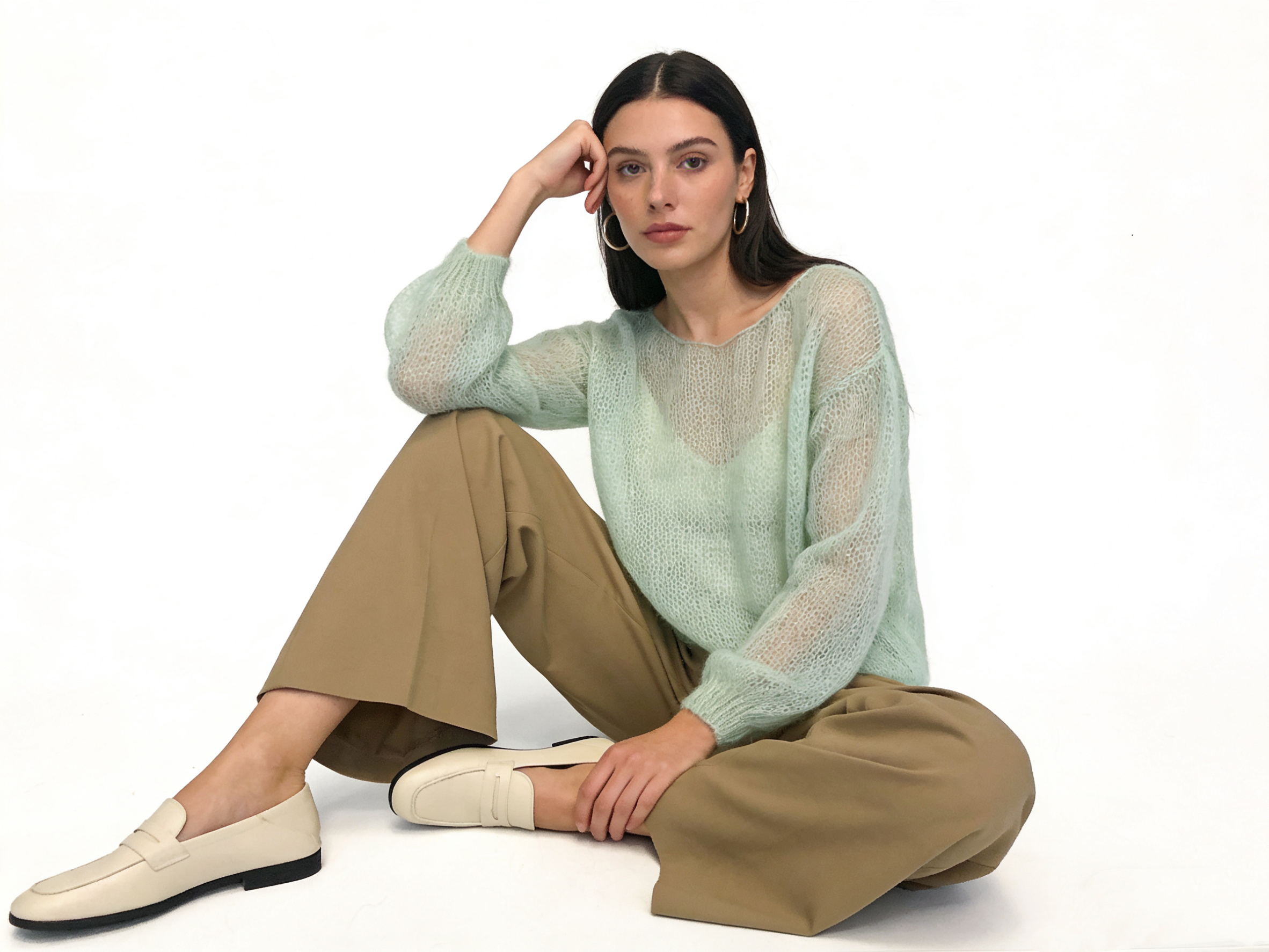 Straight Mohair Sweater with Puff Sleeve
