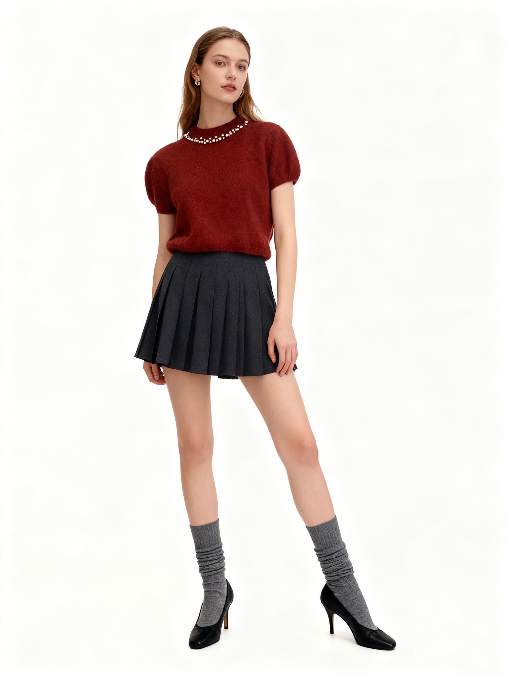 Cropped Pearl-Embellished Sweater