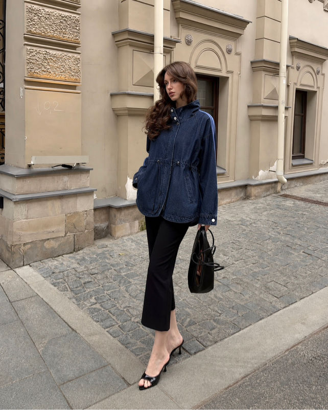 Relaxed Denim Jacket with Stand Collar