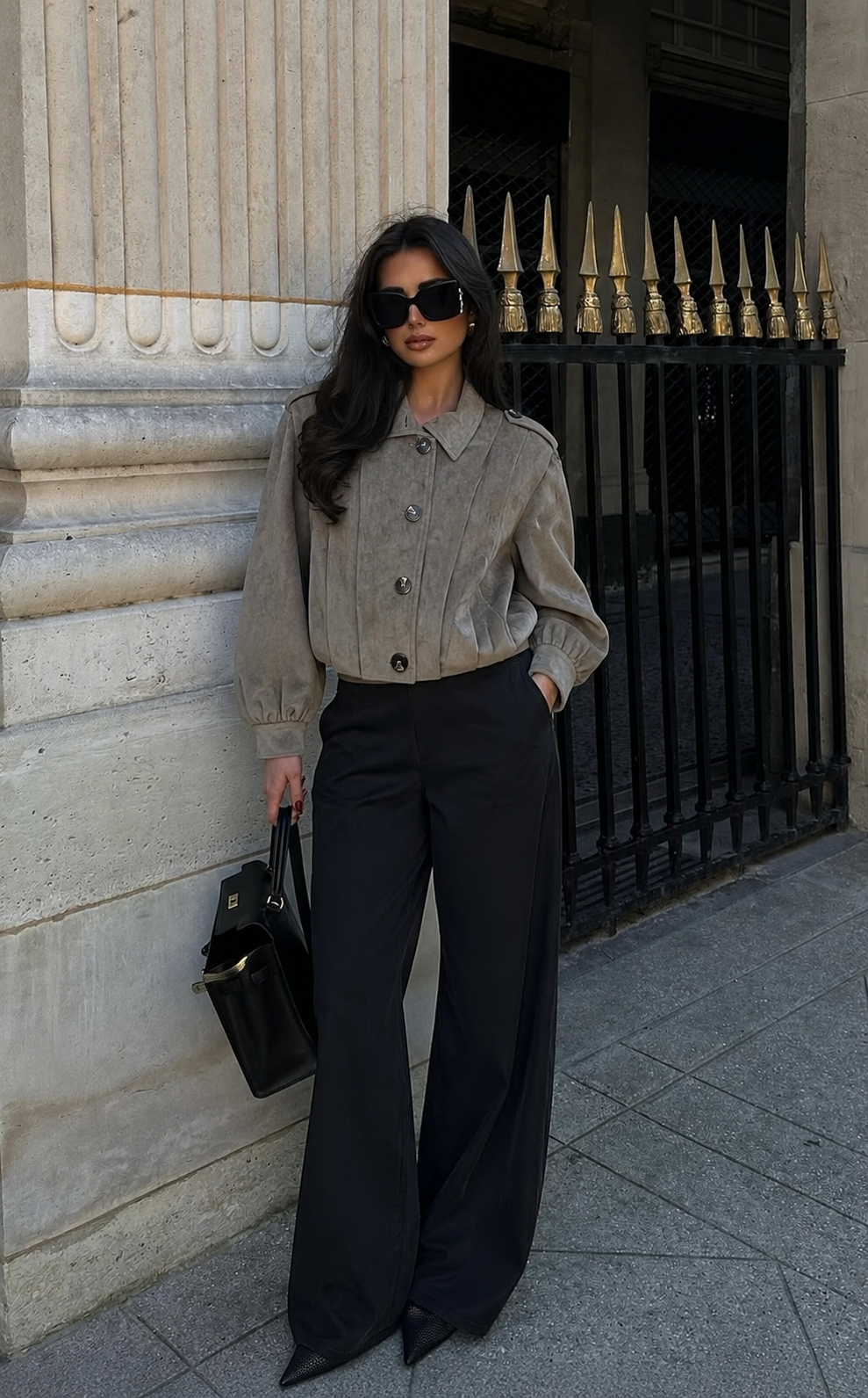 Cropped Jacket with Shirt Collar