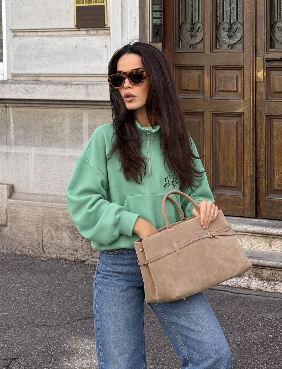 Oversized Half‑Zip Sweatshirt with Stand Collar