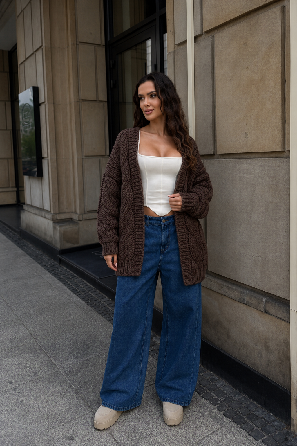 Long Oversized V‑Neck Cardigan