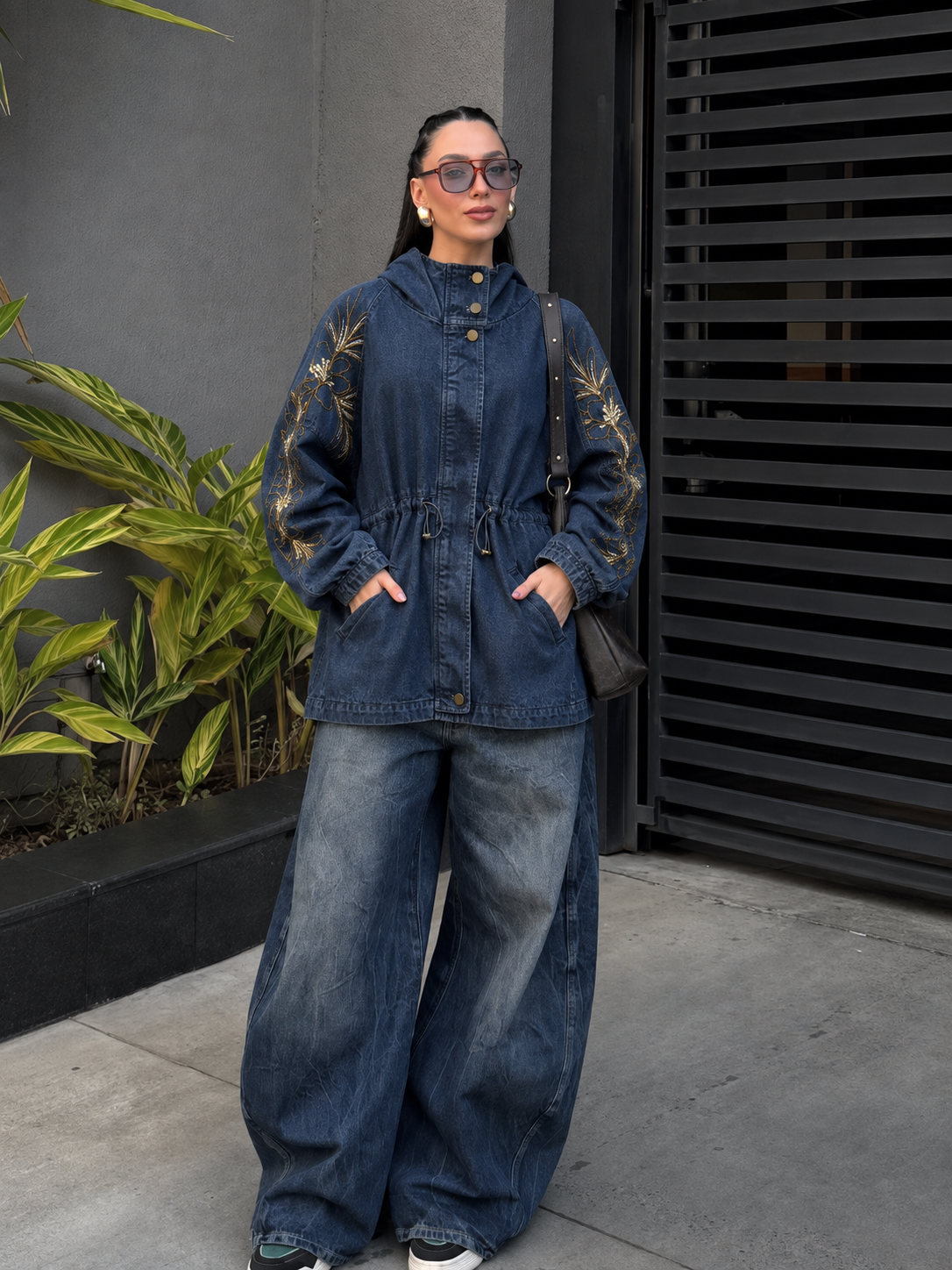 Long Denim Jacket with Hood