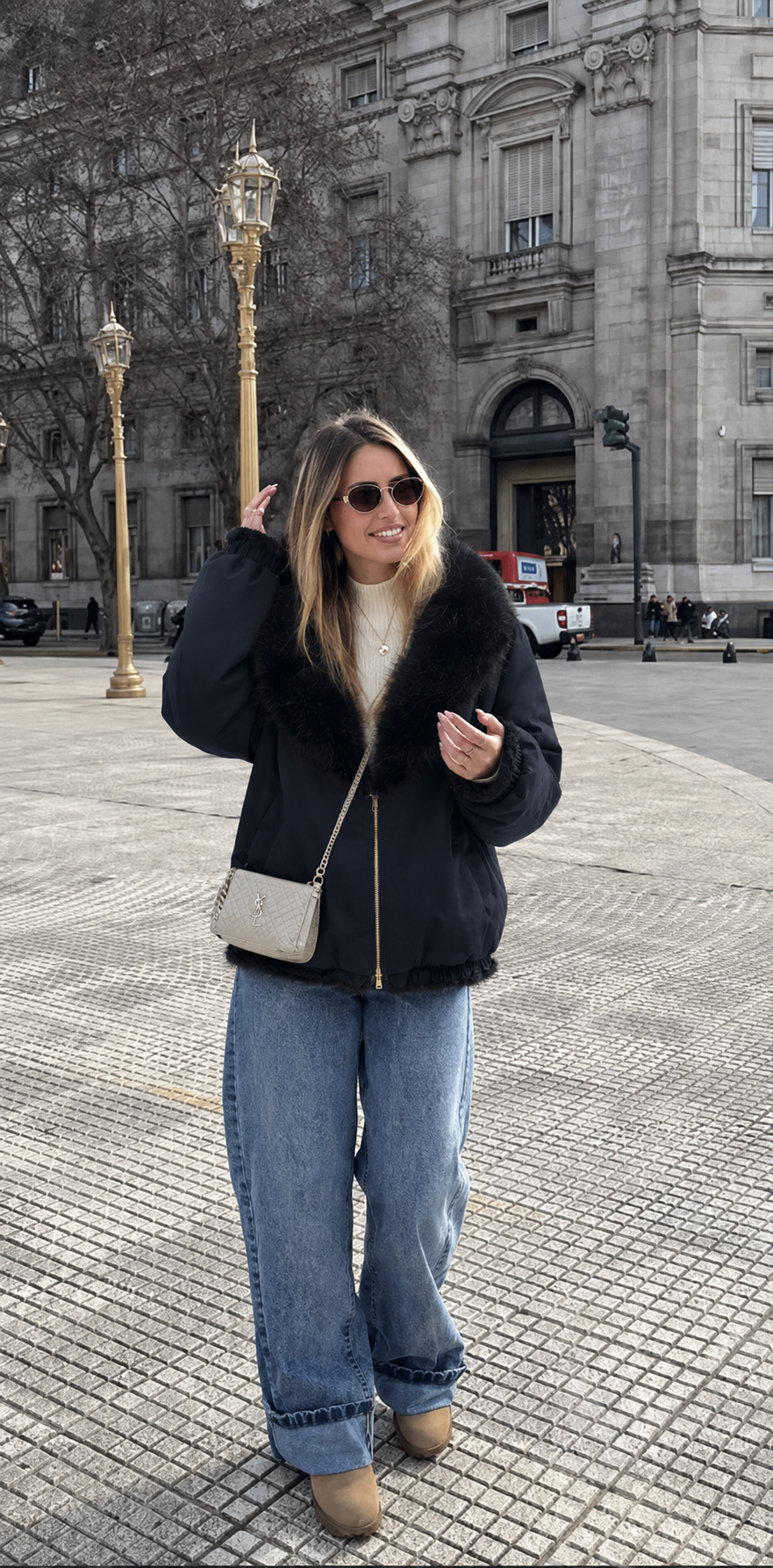 Bomber Jacket with Faux-Fur Collar