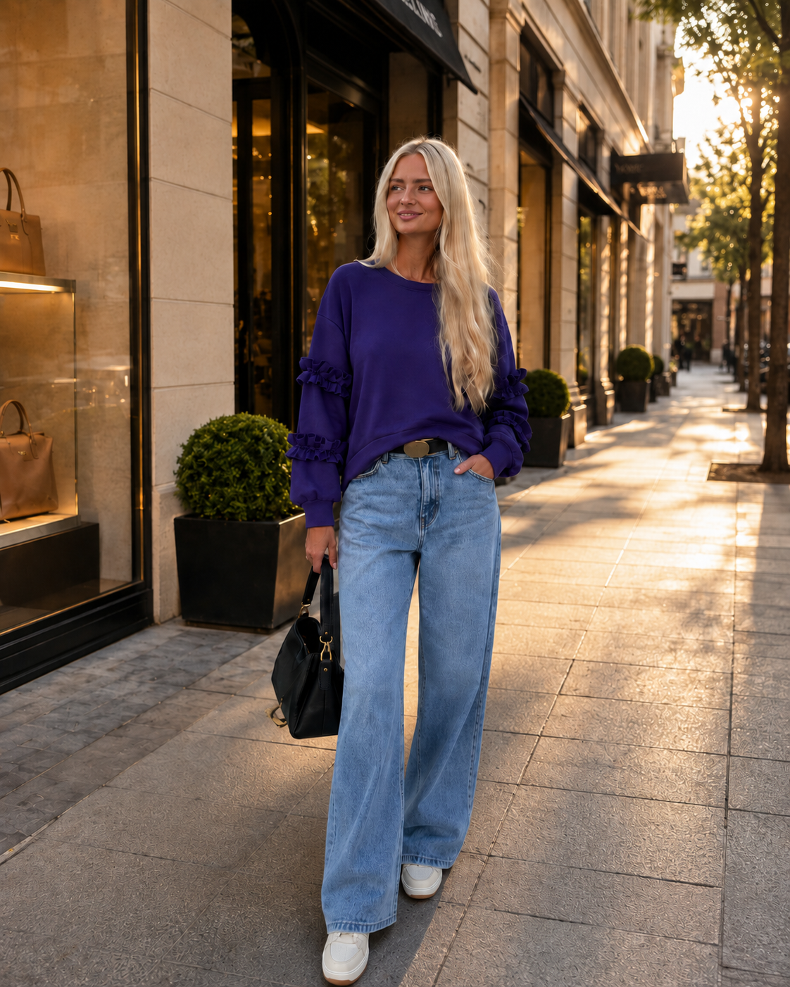 Oversized Sweatshirt with Ruffles