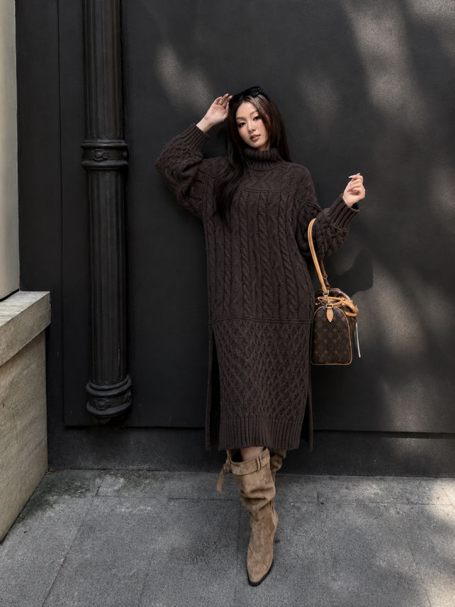 Oversized Turtleneck Sweater Dress