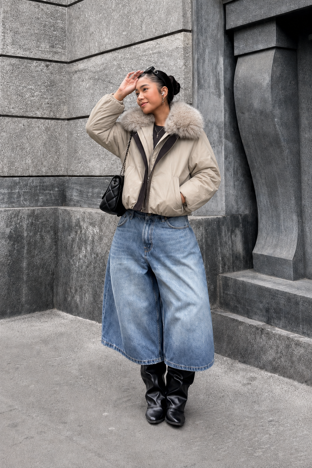 Bomber Jacket with Fur Collar
