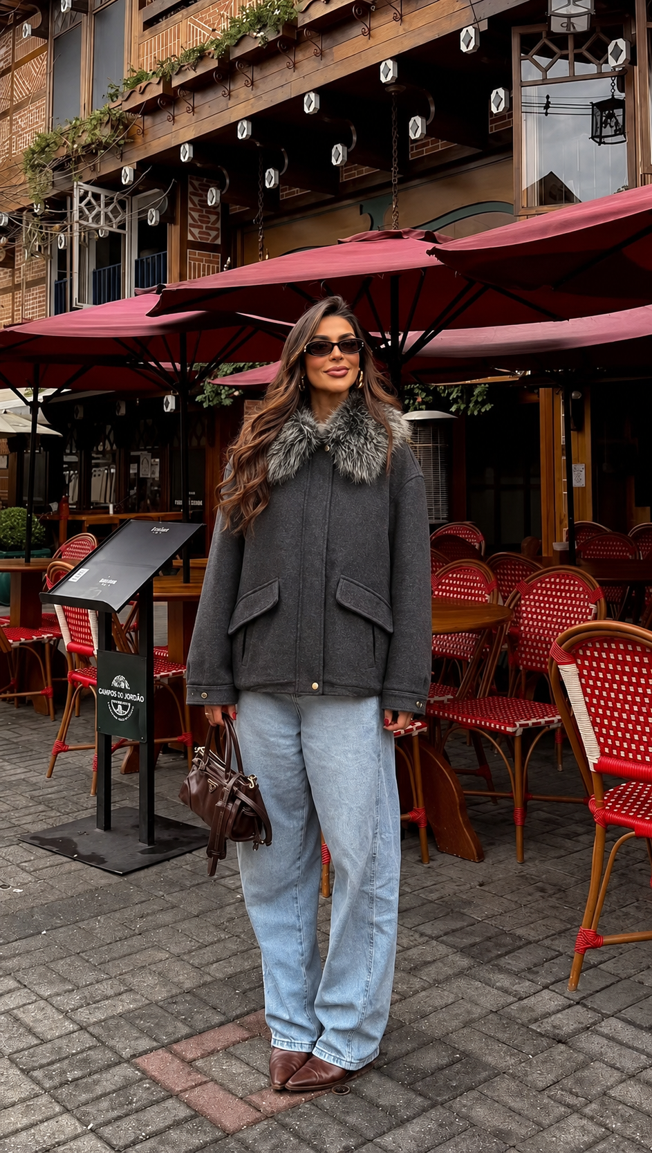 Relaxed Jacket with Faux-Fur Collar