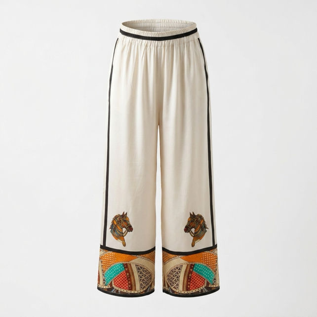 Palazzo Trousers with Decorative Border