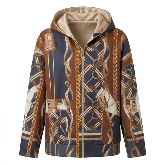 Equestrian-Print Hooded Zip-Up