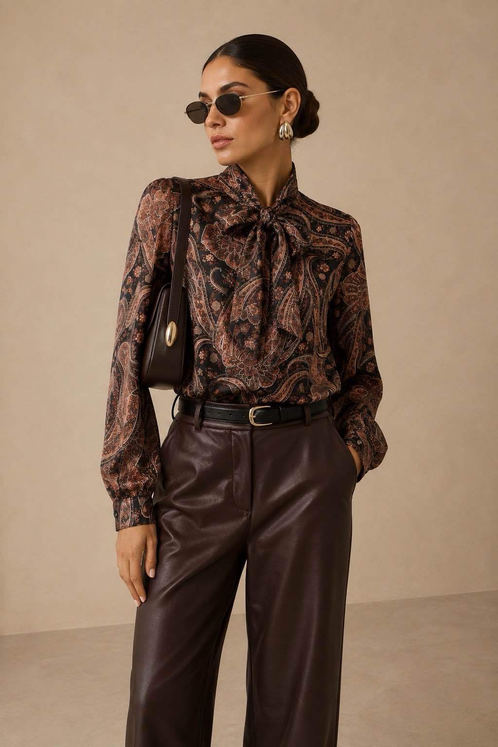 Button-Up Blouse with Bow