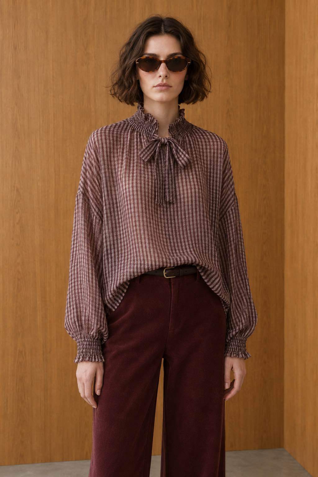 Relaxed Blouse with Stand Collar
