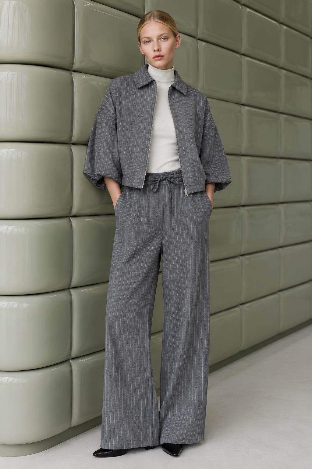 Wide-Leg Striped Trousers