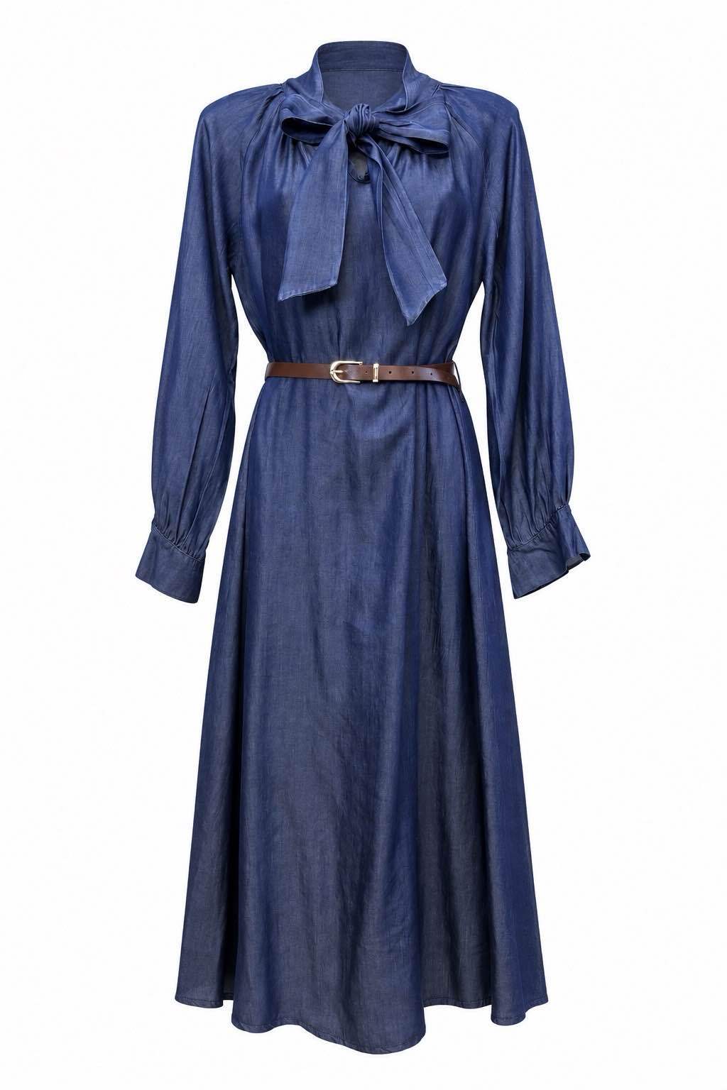 A-line Midi Dress with Stand Collar