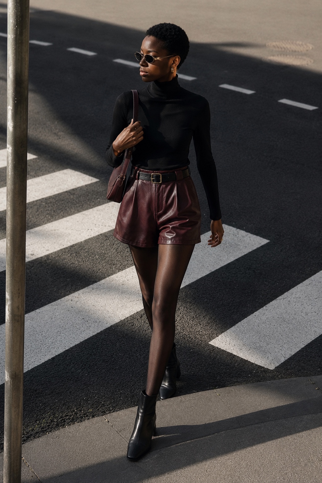 Faux-Leather Pleated Shorts