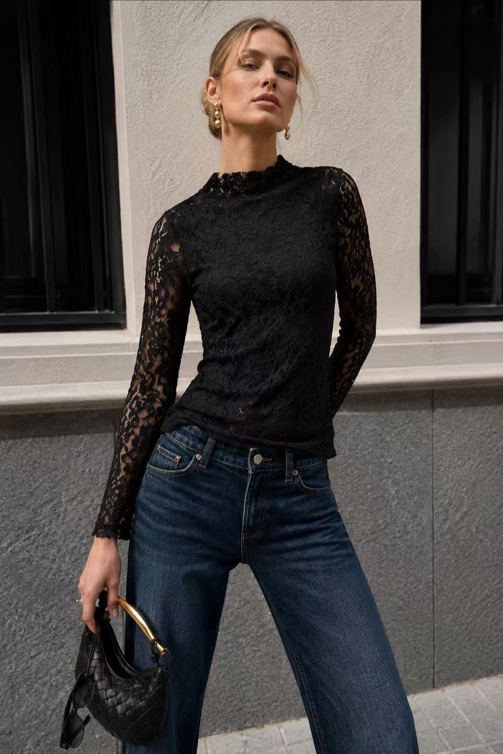 Lace Half-Turtleneck Blouse