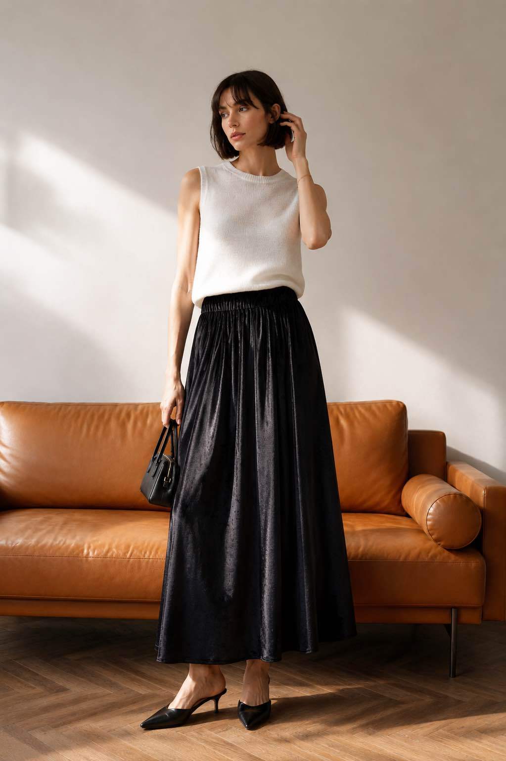 Pleated Flared Maxi Skirt