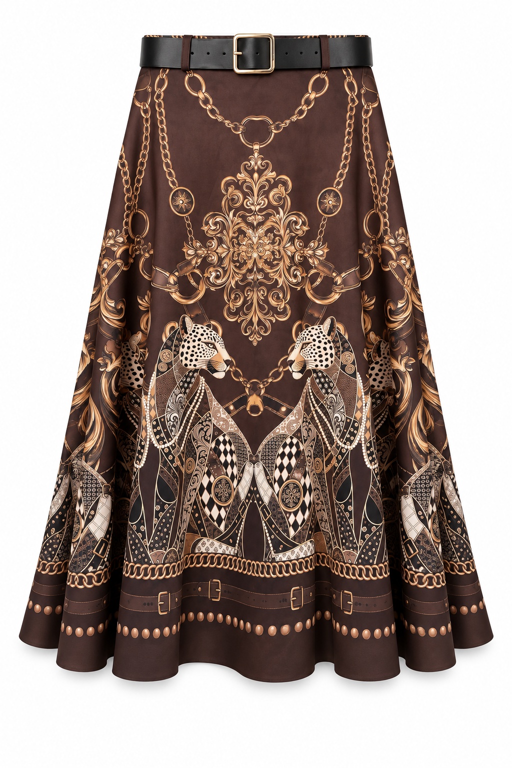 Flared Maxi Skirt with Belt