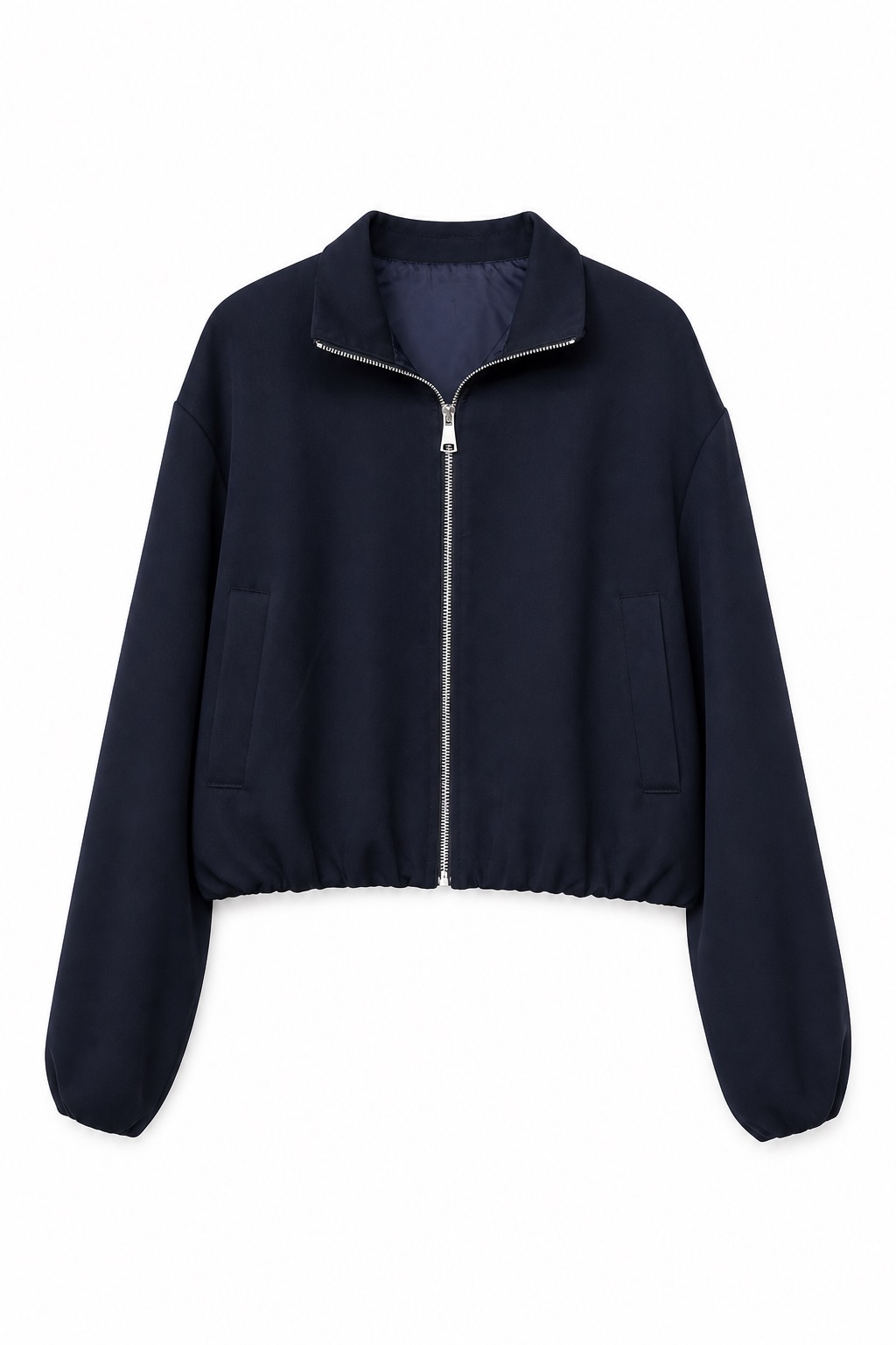 Short Bomber Jacket with Stand Collar