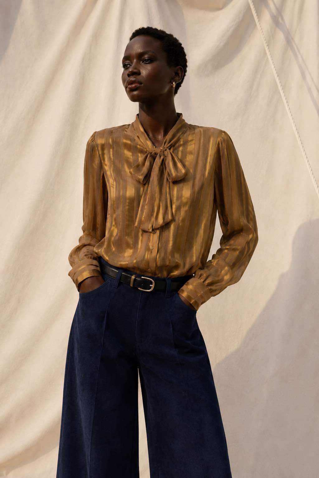 Bow-Tie Stand-Collar Shirt