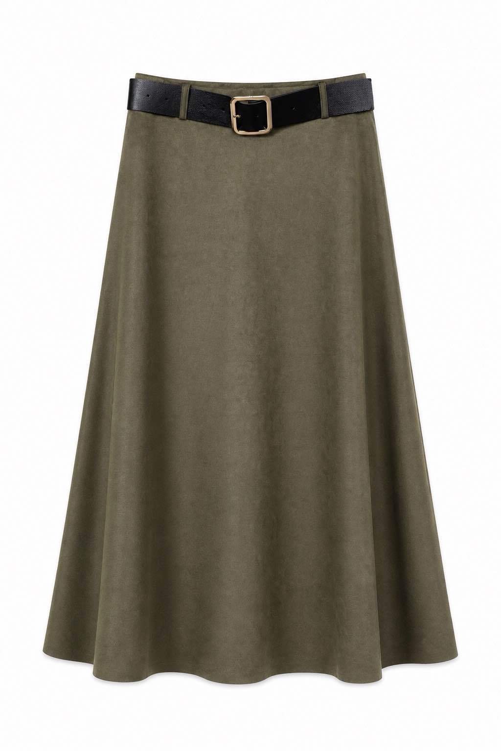 Midi A-line Skirt with Belt