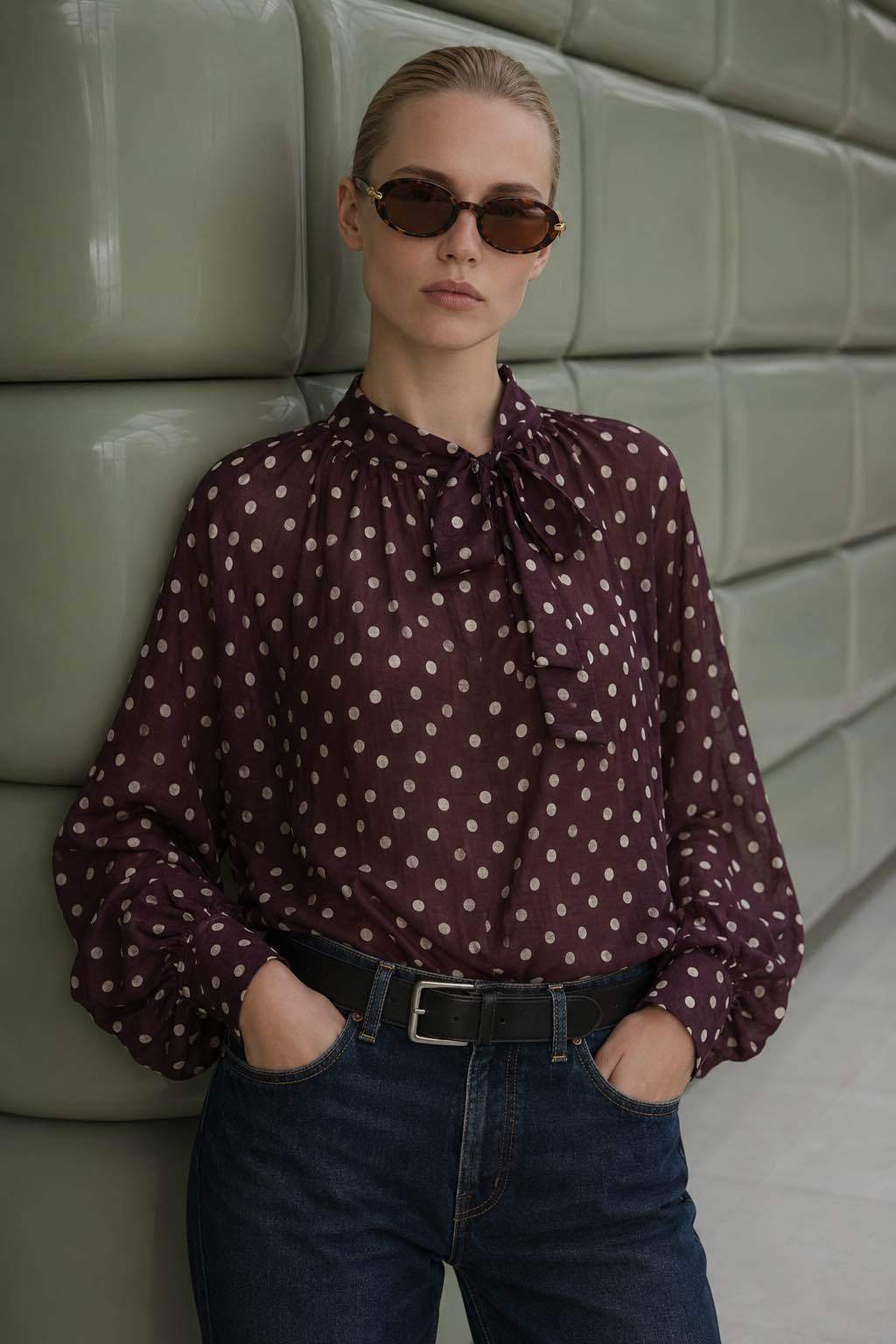 Bow-Tie Mock-Neck Blouse