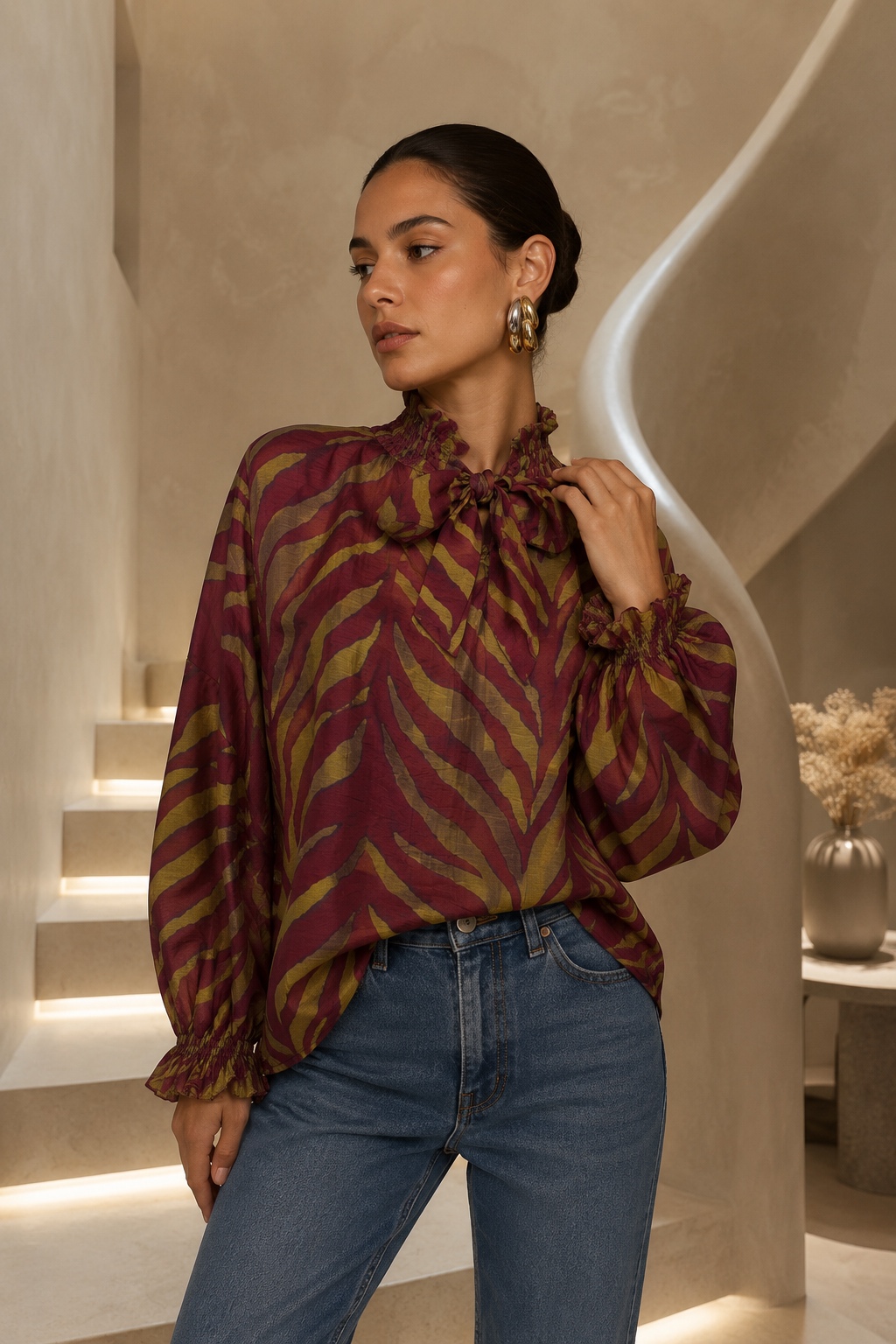 Loose Blouse with Tie Bow