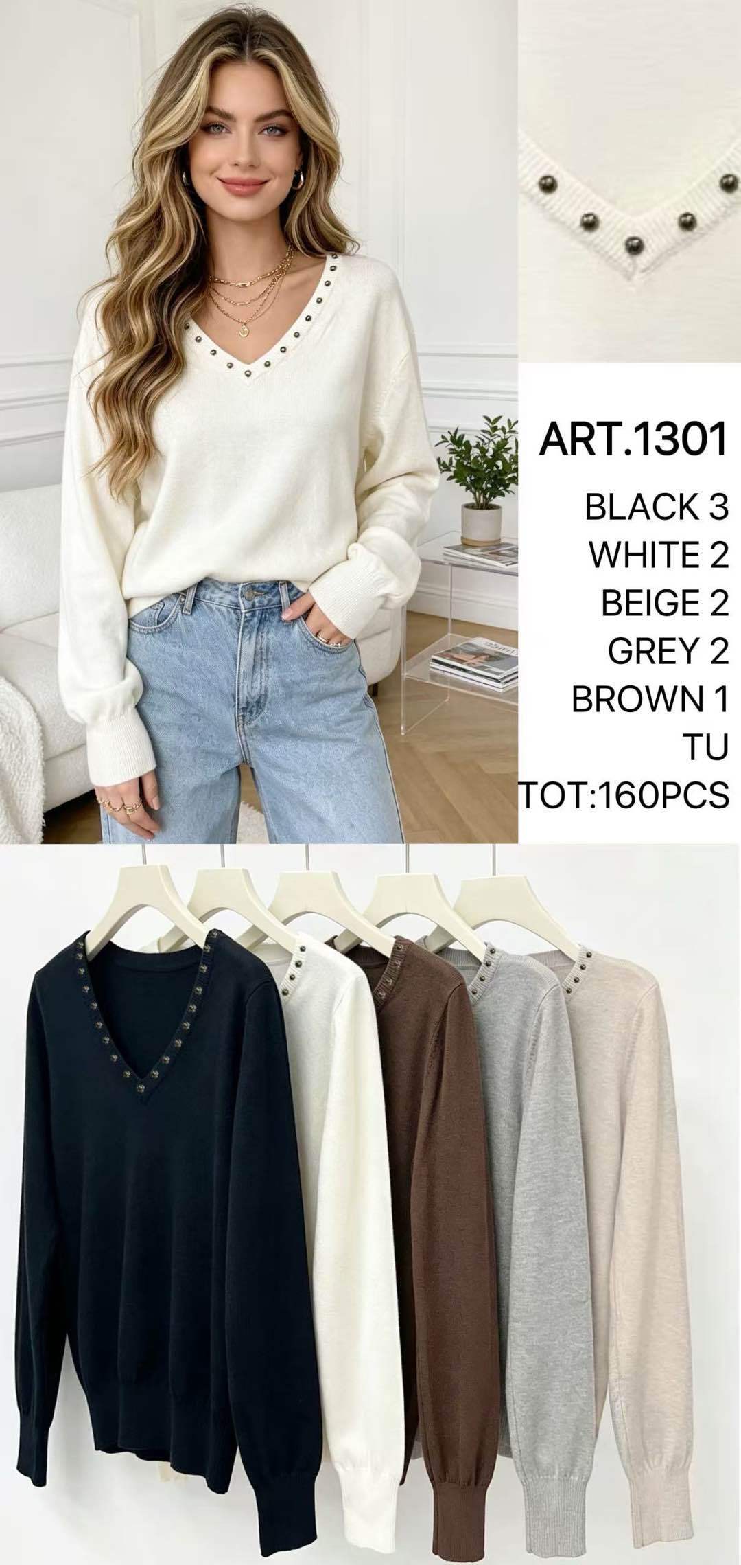 V-Neck Sweater with Studs