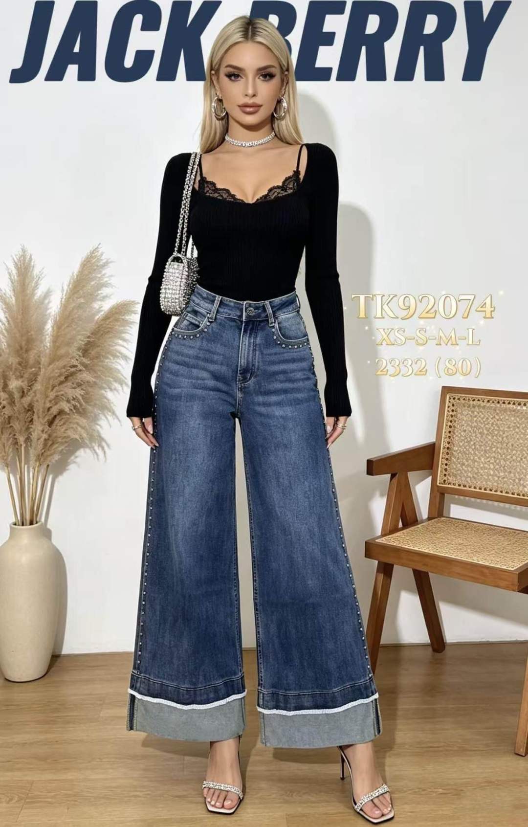 Wide-Leg Studded Jeans