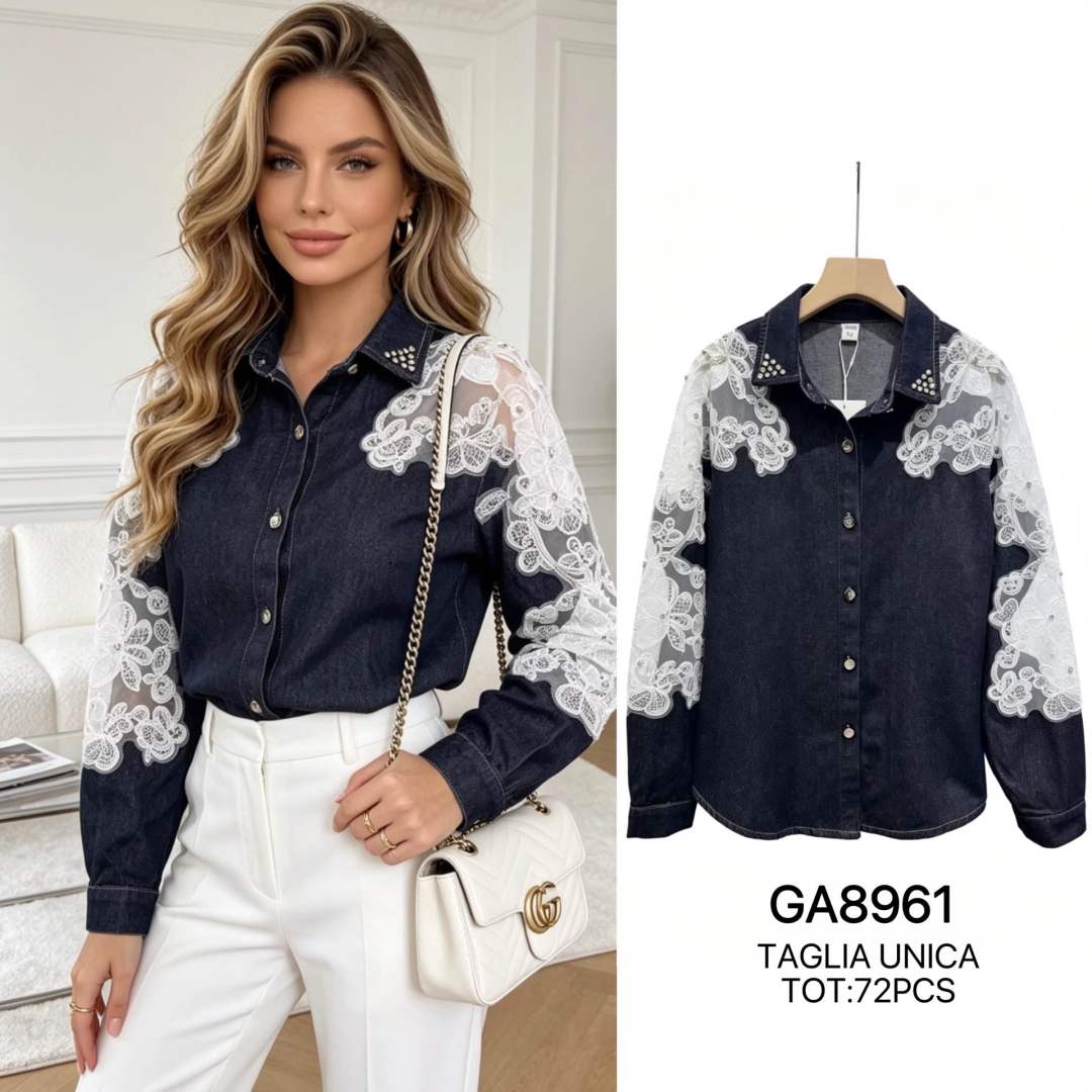 Denim Shirt with Lace