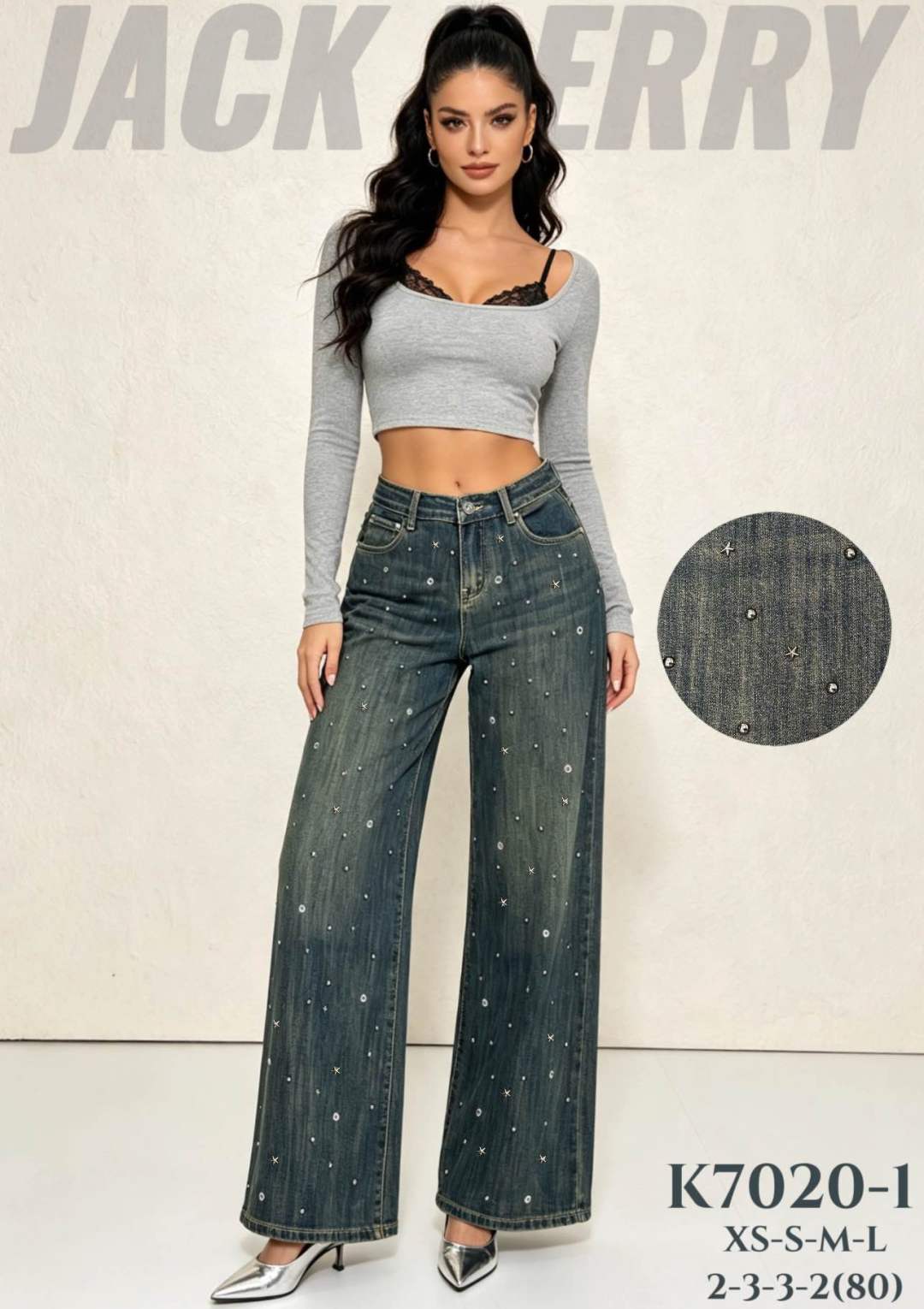 High-Rise Wide-Leg Jeans with Studs