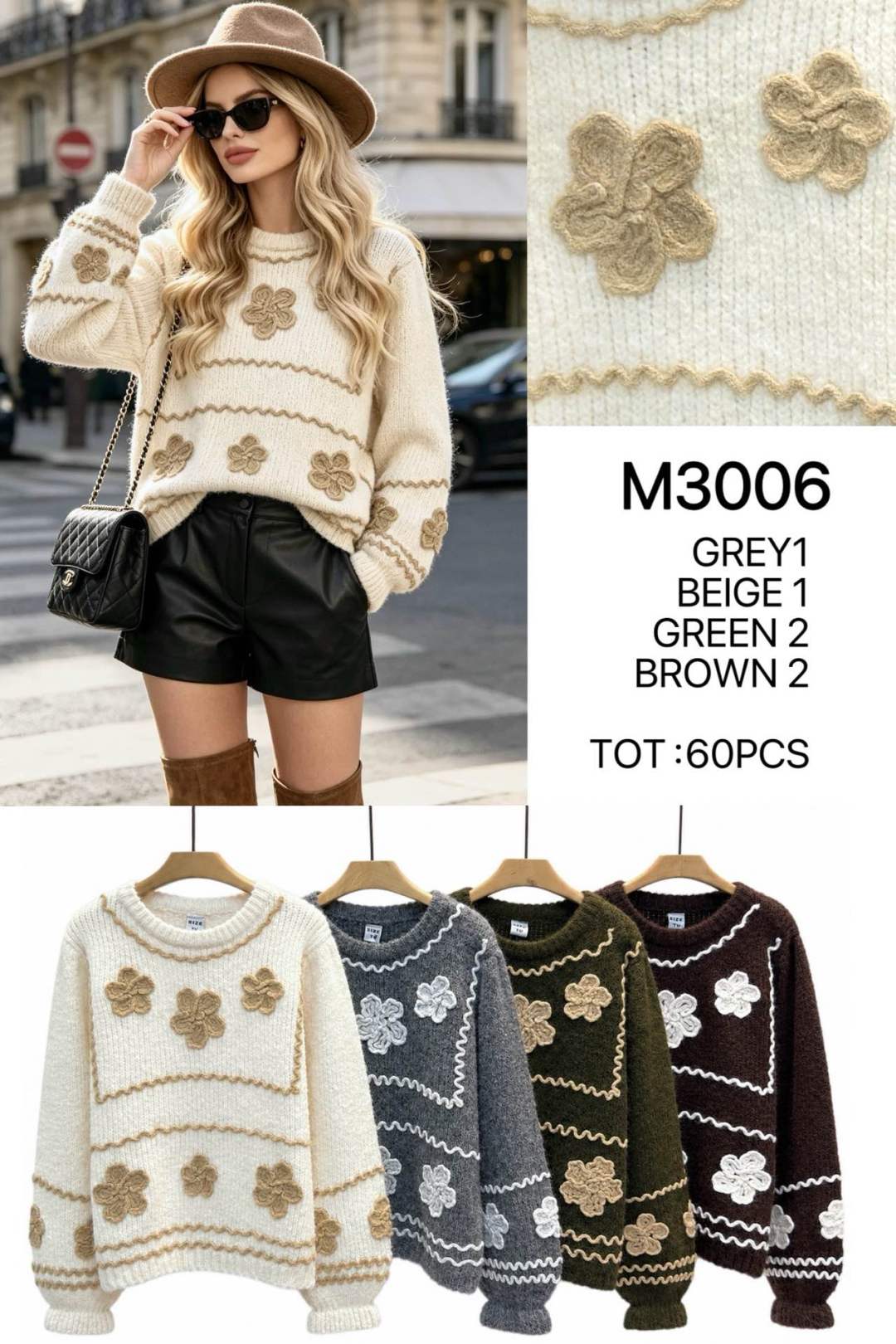 Relaxed Flower-Appliqué Sweater