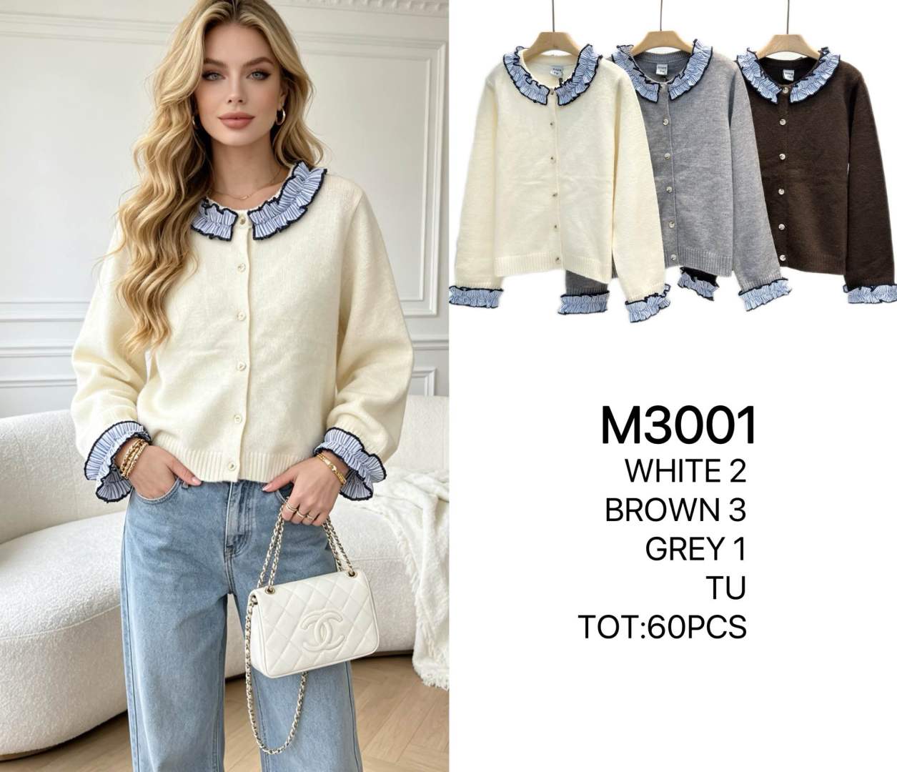 Ruffled-Trim Cardigan