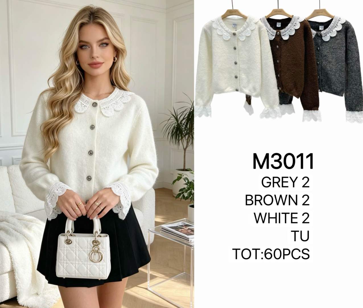 Cardigan with Lace Collar