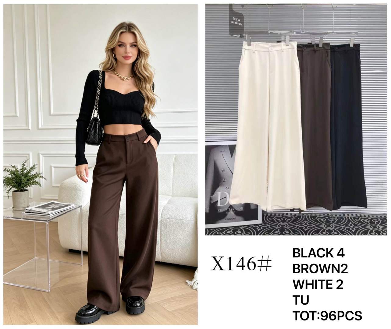 Wide-Leg Trousers with Front Pleat
