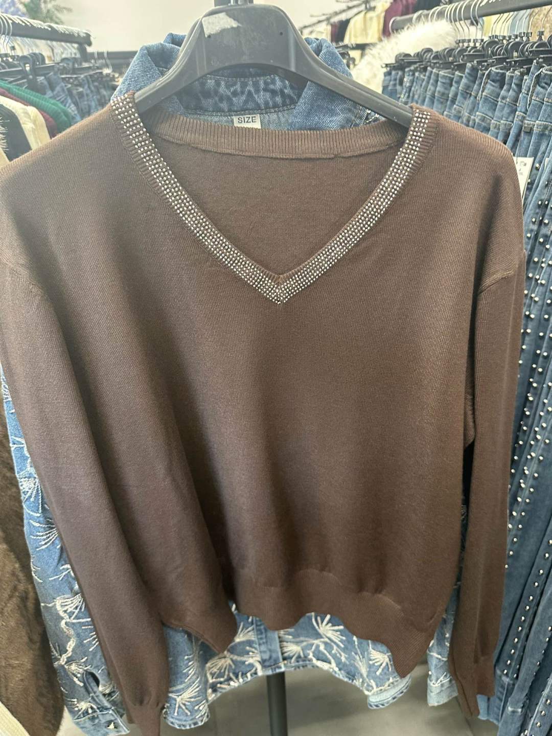 Relaxed V-Neck Sweater with Stud Details