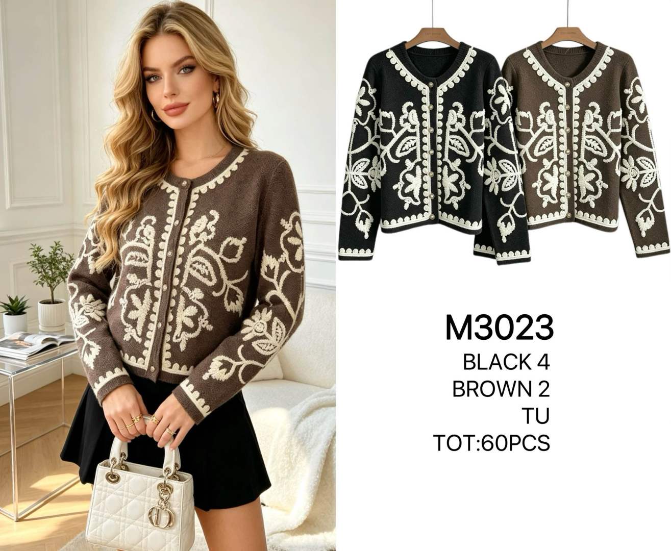 Straight Cardigan with Jacquard