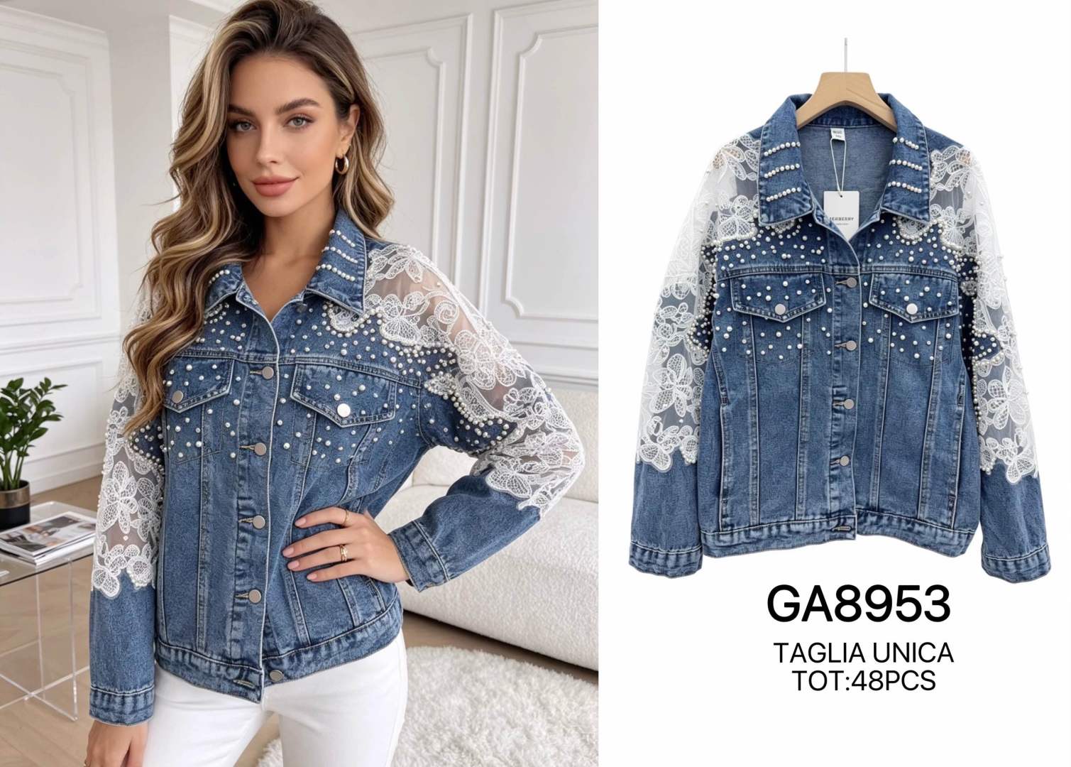 Denim Katana Jacket with Lace